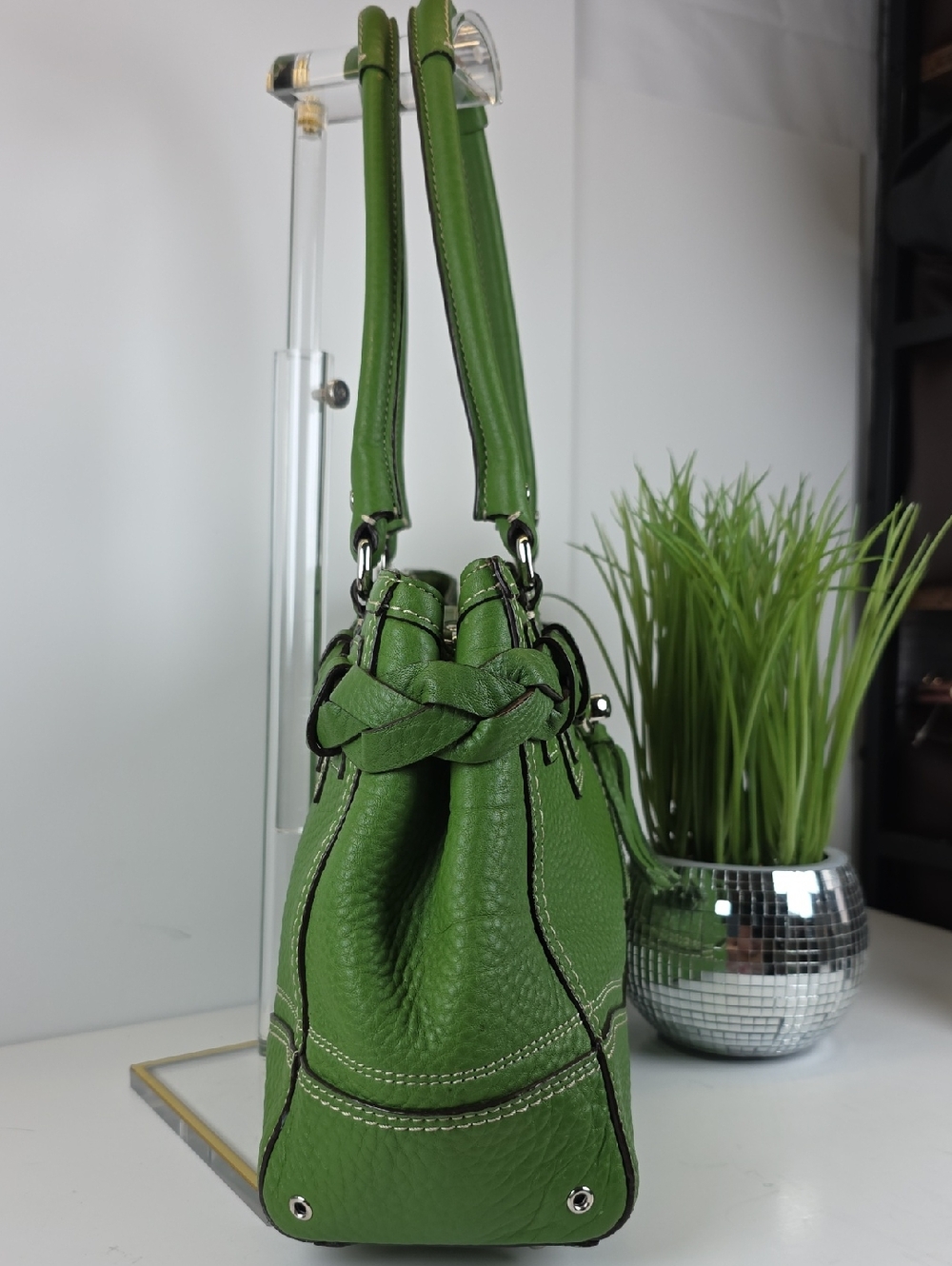 Coach Hampton Green Pebbled Leather Tote Shoulder Satchel Bag - Picture 7 of 14